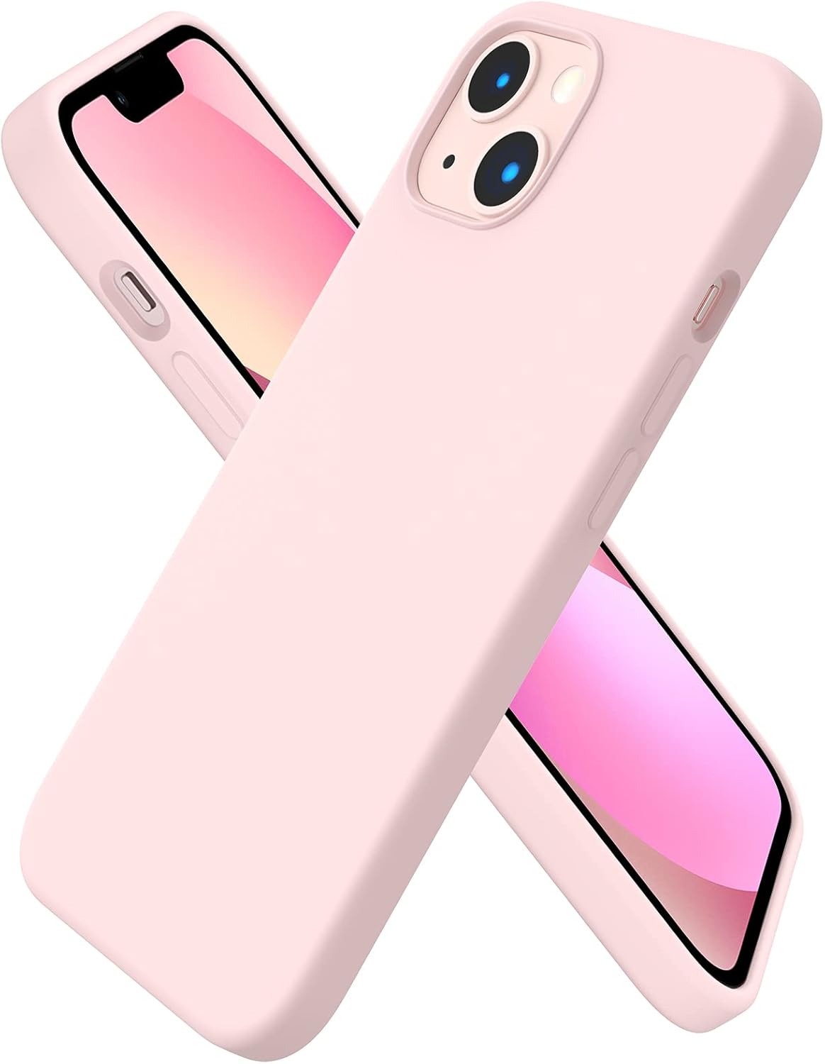ORNARTO Compatible with iPhone 13 Case 6.1, Slim Liquid Silicone 3 Layers Full Covered Soft Gel Rubber Phone Case Protective Cover 6.1 Inch-Chalk Pink