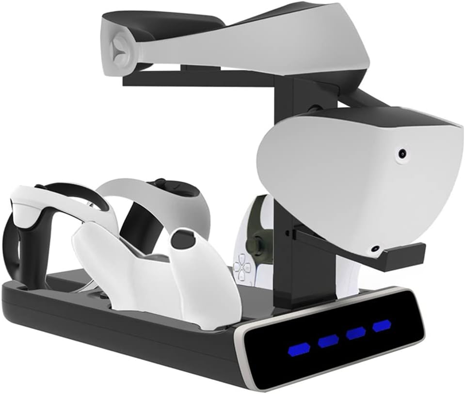 LiLiTok Vertical Stand Compatible with PSVR2 Dual Controller Charging Station LED Light for PS5 VR2 Headset Holder and Handle Charging Station VR Gaming Heaset Accessories