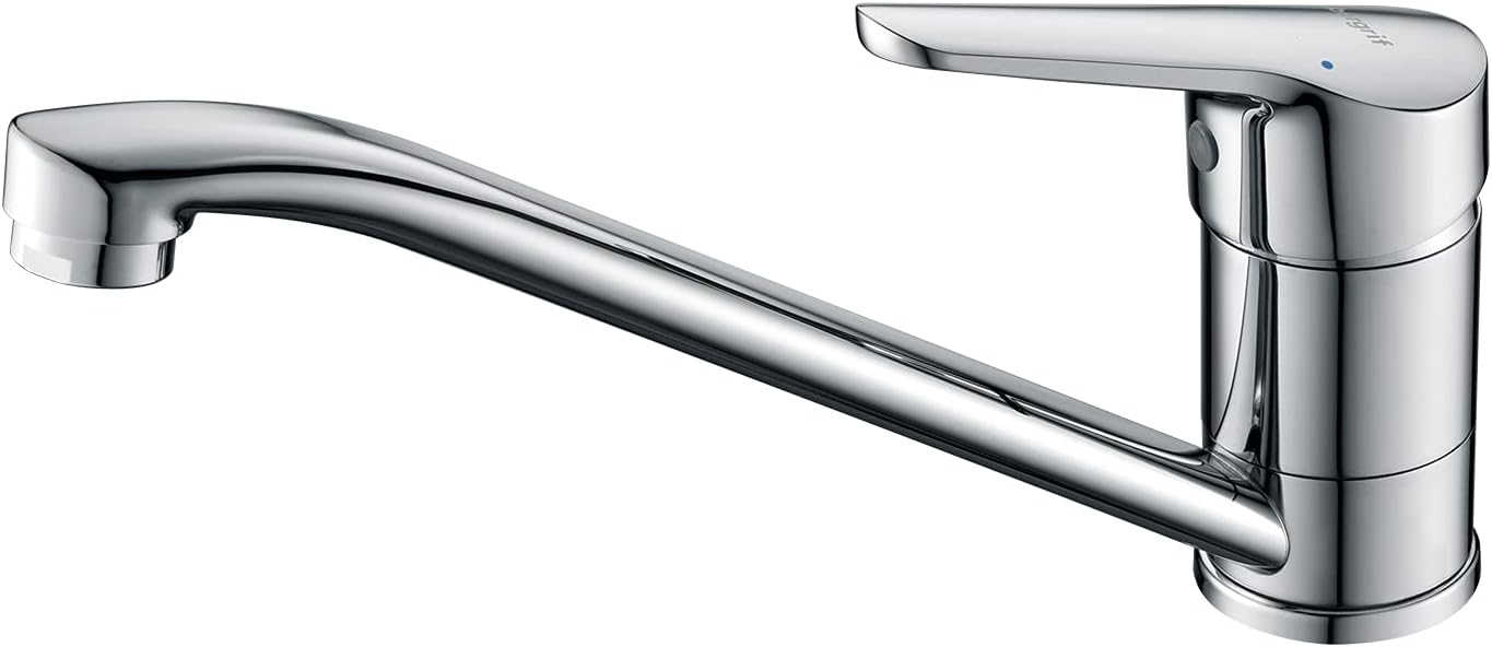Ibergrif M14450 Kitchen Sink Mixer Tap, Caravan Tap, Monobloc Single Top Lever with Long Swivel Spout, Single Handle 360° Swivel, Brass Body Chrome