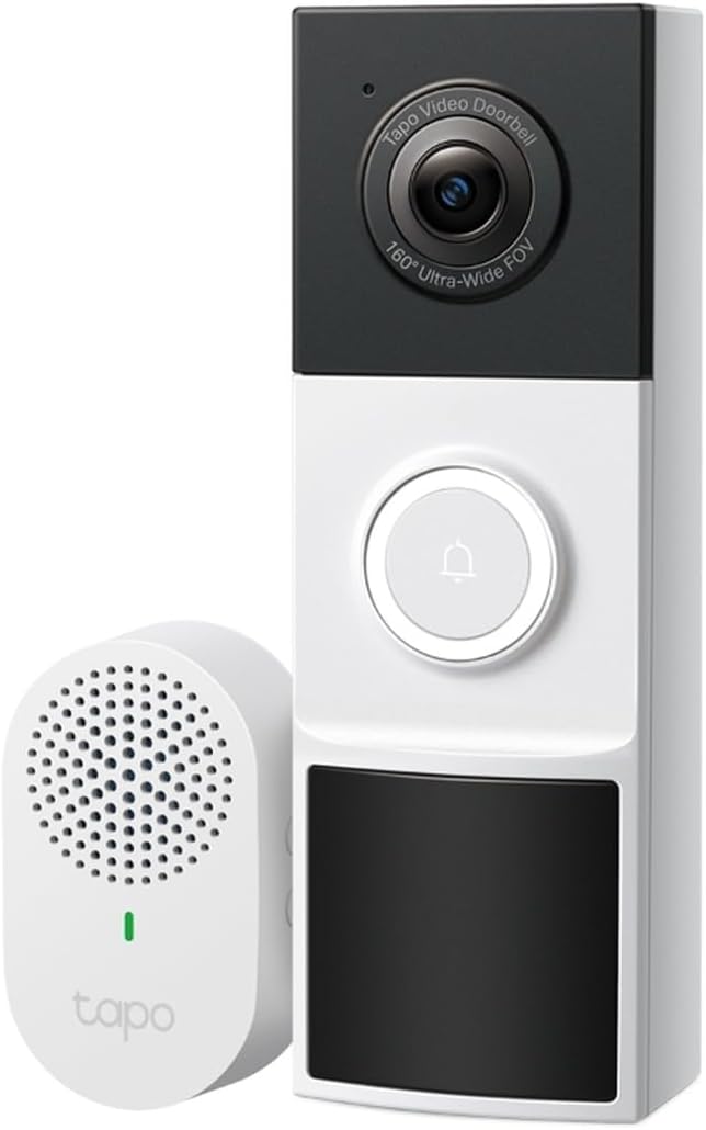 Tapo 2K Wireless Smart Video Doorbell w/Chime, 160° Ultra-Wide View, D210
