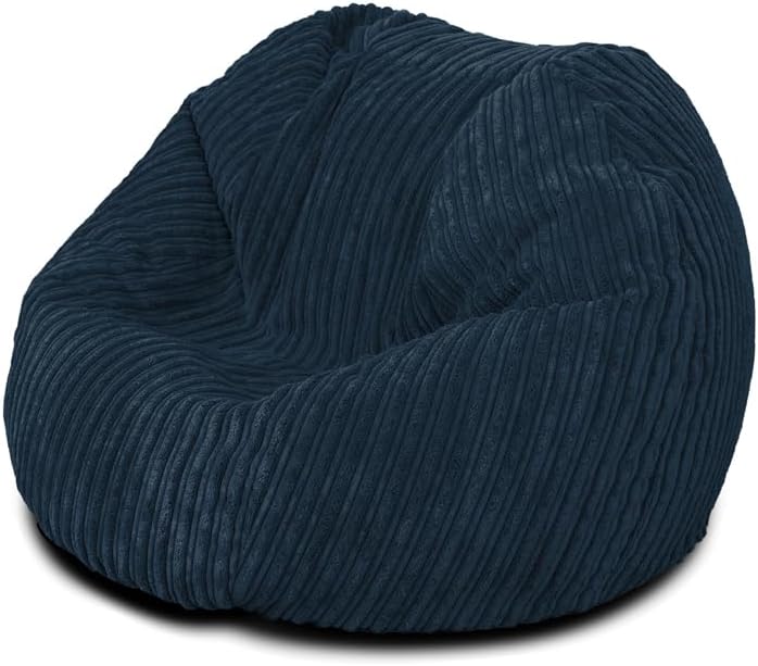 Bags of Beans Large Kids Jumbo Corduroy Bean Bag Chair and Filling Included - Kiddies Indoor Seating Furniture Lounger - Machine Washable Comfortable Fabric For Girls & Boys - (Navy)