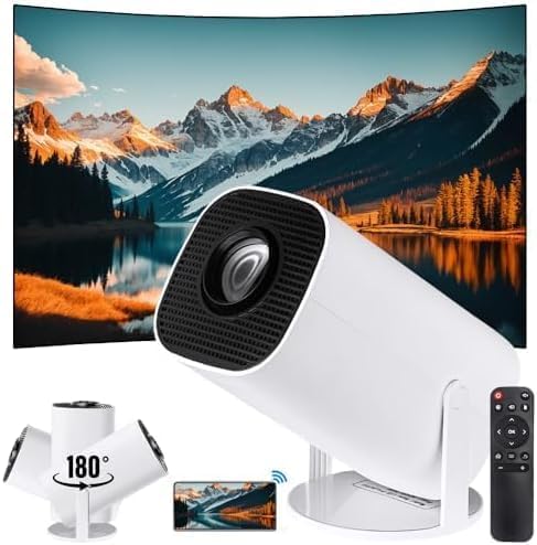 MUTNITT Mini Projector WiFi+BT5 Android11, Automatic Correction Vertical Direction,4K Video Support,Projection Size 40~150 Inch 180° Multi-Angle Adjustmen,Portable Projector for Bedroom,Living room
