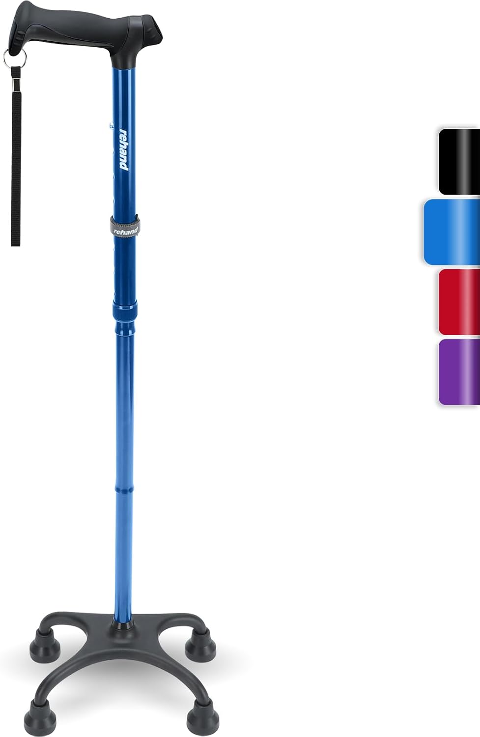 Rehand Quad Cane, Walking Cane with Ergonomic Handle Ever and Graceful 4-Pronged Base for Extra Stability, Adjustable Walking Sticks for Right or Left Handed Men & Women and Seniors