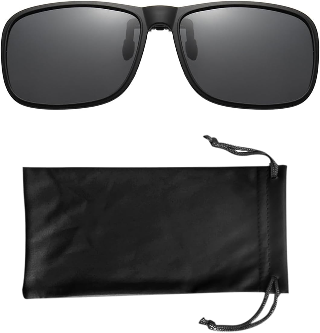 TYGFRT 1 Piece Clip-On Sunglasses and 1 Piece Storage Bag, Eyewear Accessories, Rimless Sunglasses, Sunglasses Clip, Polarized Eye Clip, Suitable for Men, Women (Black)