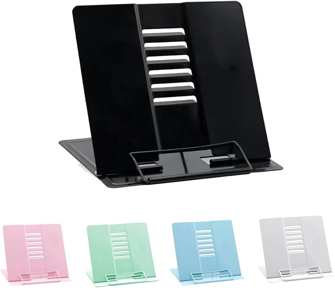 Garegce Metal Book Stand Folding, Book Holder, Cookbook Stands 6-Position Adjustable Height for Reading Rack, Tablet, Mobile Phone, and Reduce Fatigue for Sturdy Office School Home - Black