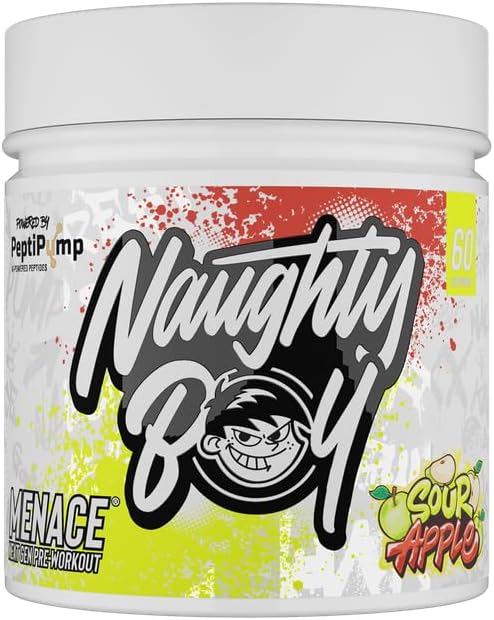 Naughty Boy Menace V2 Pre Workout - AI Powered Pre Workout Powder for Men & Women | Energy Drink Supplements | Peptipump, Citrulline, Beta Alanine | 60 Servings | Sour Apple