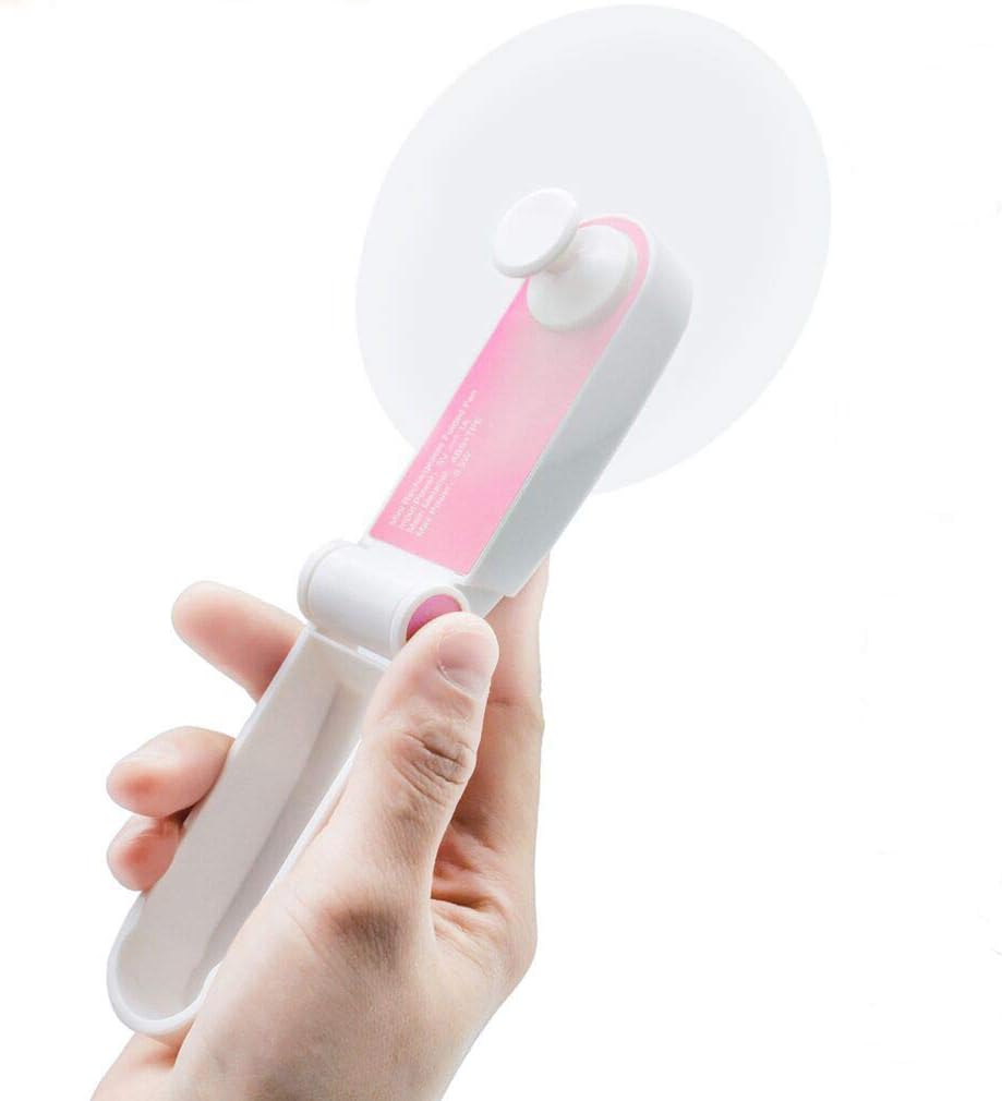 GlobalCrown Handheld Fan Mini Electric Hand Held Fans,Hand Rechargeable Portable Folding USB Fans Battery Operated Small Desk Foldable Pocket Quiet for Home Office Travel Outdoor (Pink)