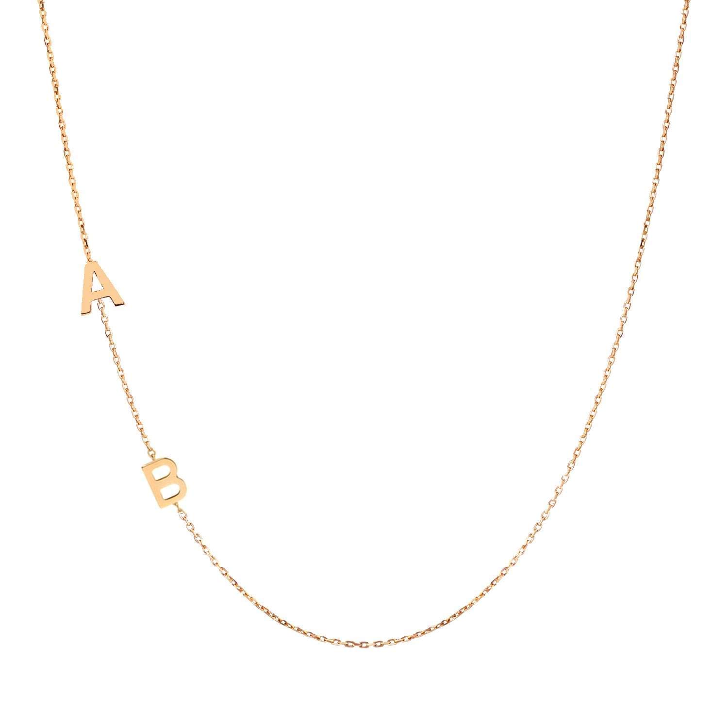 14k Gold Sideways Initial Letter Necklace, Customized Multiple Letters Necklace with Solitaire Diamond or Birthstone, Personalized Letter Necklace for Women Girls Kids Bridesmaids Best Friends Gift