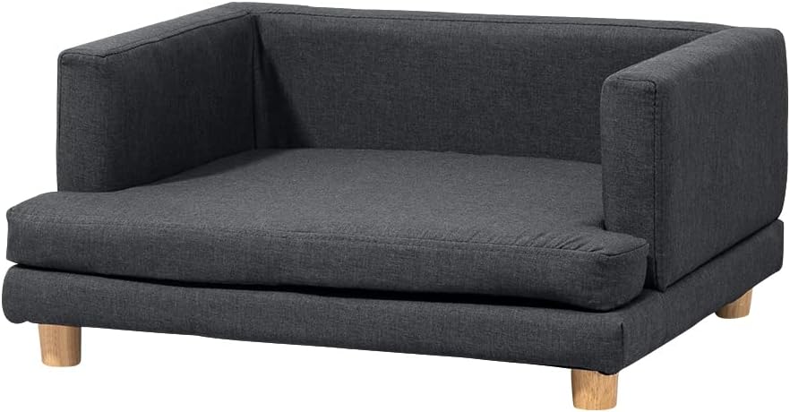 NICEME Elevated Dog Sofa Bed, Sofas & Chairs for Dogs Couch for Pet, Grey Linen Upholstery, Wooden Legs, Indoor Dog Cat Bed, Large Size