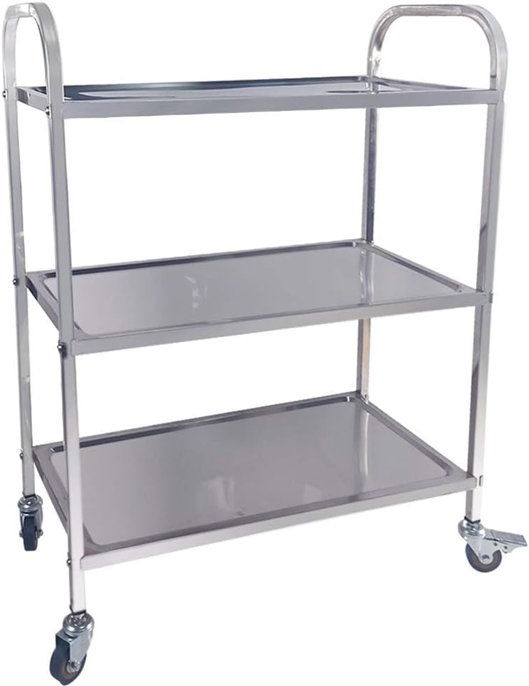 TAIMIKO Stainless Steel Utility Cart - 3-Tier Kitchen Trolley, Restaurants Serving Trolley with Locking Wheels, For Garage, Restaurants, Hotels, Size: 625x315xH800mm