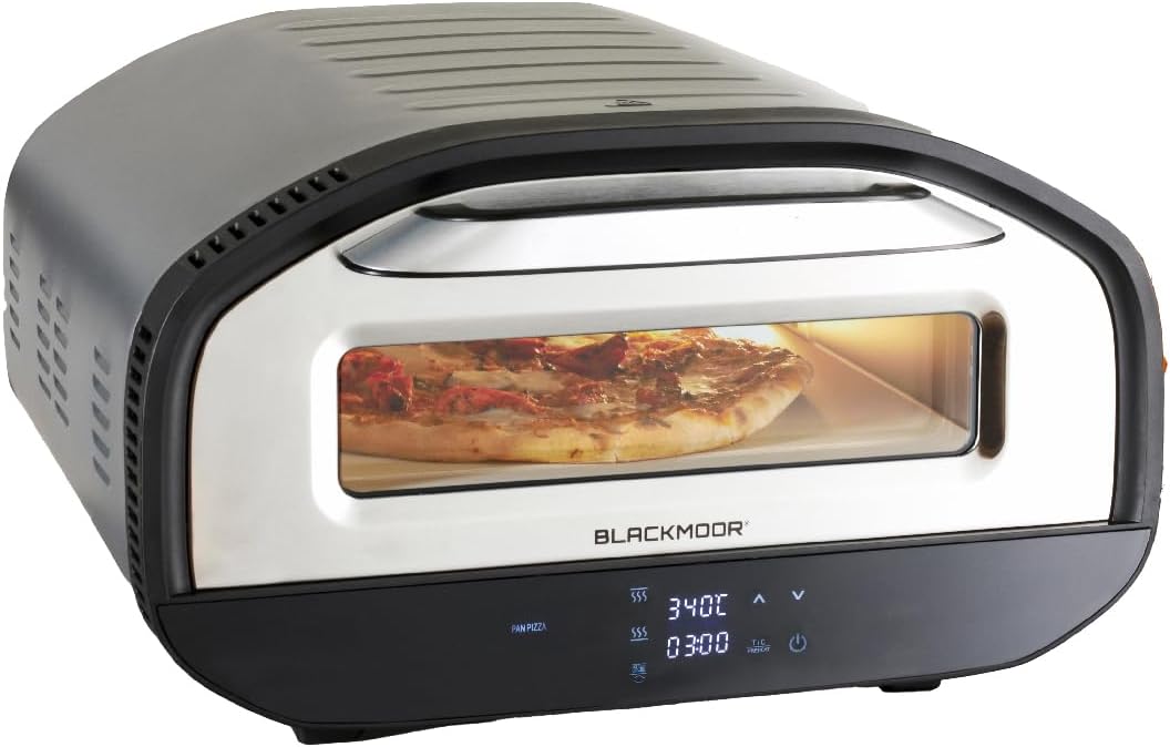 Blackmoor Indoor Electric Pizza Oven with 12 Inch Pizza Stone, Cooks in 2 Minutes, 8 Cooking Functions and Timer, 430 Degrees Max Temperature, 50 x 46 x 29cm