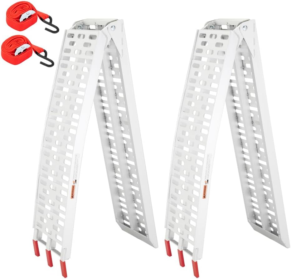 TUFFIOM 7ft Aluminum Truck Ramps 1500lbs Capacity,2pcs Folding Loading ATV Ramps for Pickup Trucks Bed, Trailer Ramp with Load Straps for UTV/Motorcycle/Lawn Mower/Dirt Bike，Lightweight & Portable