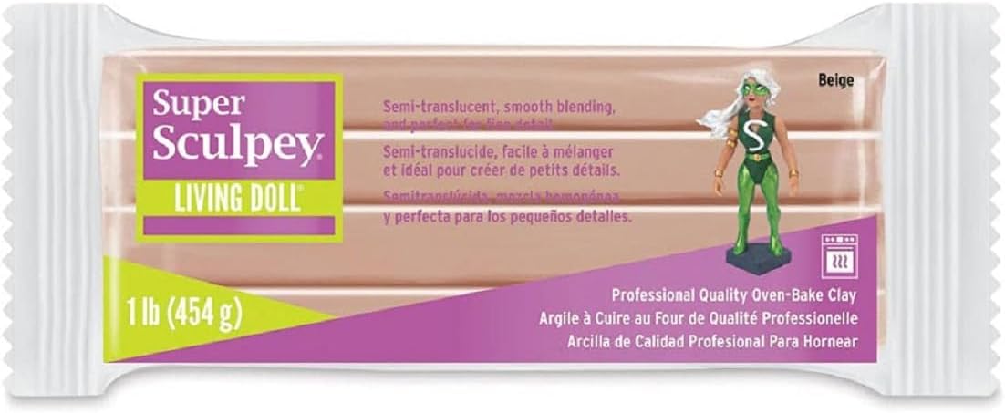Super Sculpey Living Doll Beige, Premium, Non Toxic, Soft, Sculpting Modeling Polymer, Oven Bake Clay, 1 pound bar. Great for all advanced sculptors, artists and doll makers