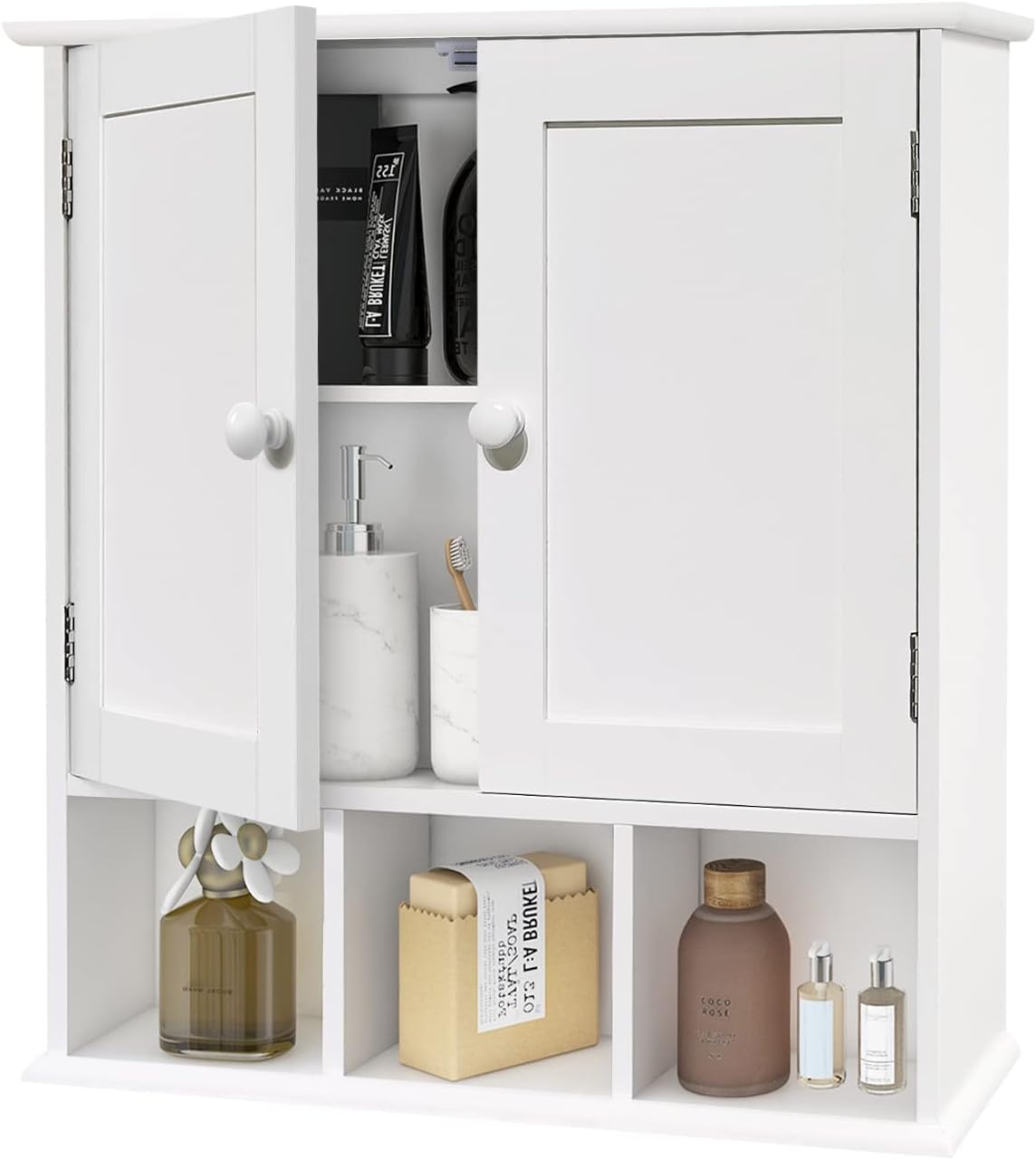 TaoHFE Bathroom Wall Cabinet with 2 Door Adjustable Shelves,Over The Toilet Storage White Wall Mounted Medicine Cabinets for Bathroom Laundry Room Kitchen