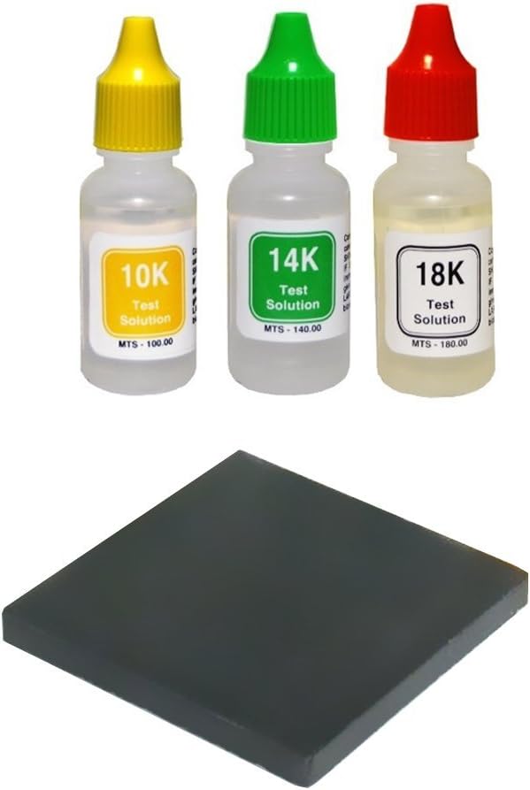 PuriTEST 10k/14k/18k Gold Test Acid Solutions Tester Kit Detect Metals Scrap Jewelry + PRO 2x2" Testing Stone