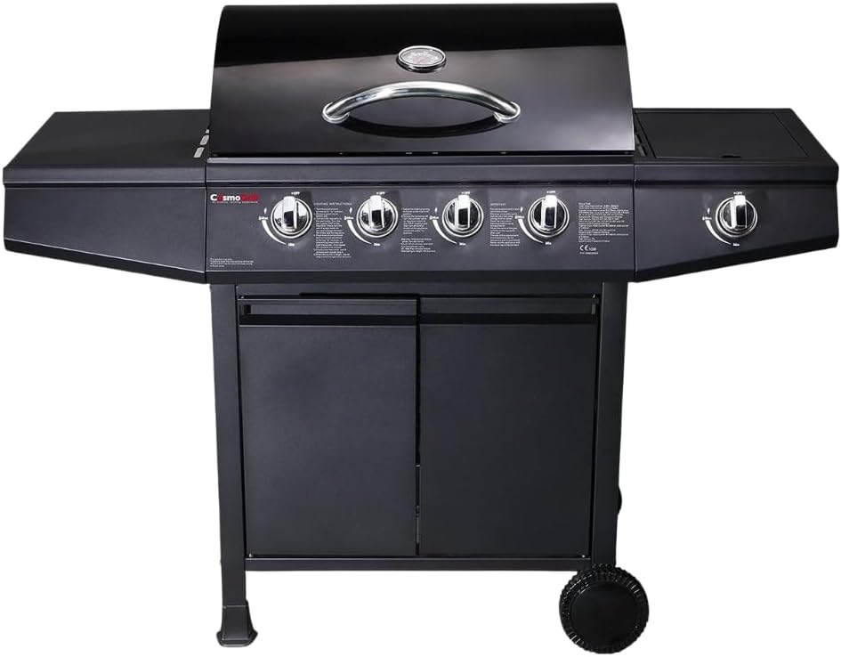 CosmoGrill Original 5 Gas Burner 4+1 Garden Grill, Steel Warming Rack, Side-Burner, Storage & Built-in Temperature Gauge for Home Garden Party Outdoor Cooking