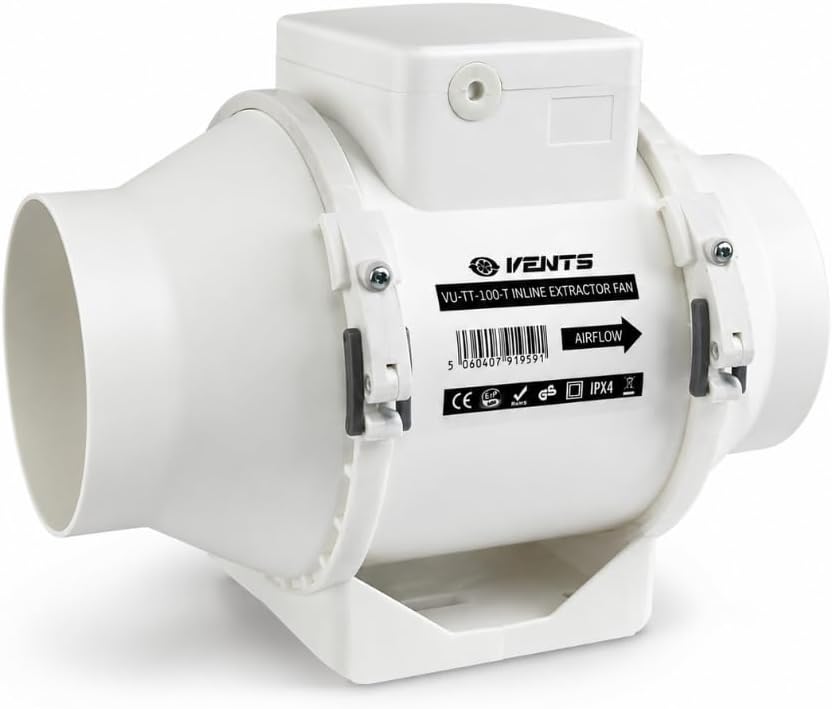 VENTS 100mm Inline Bathroom Extractor Fan with Timer