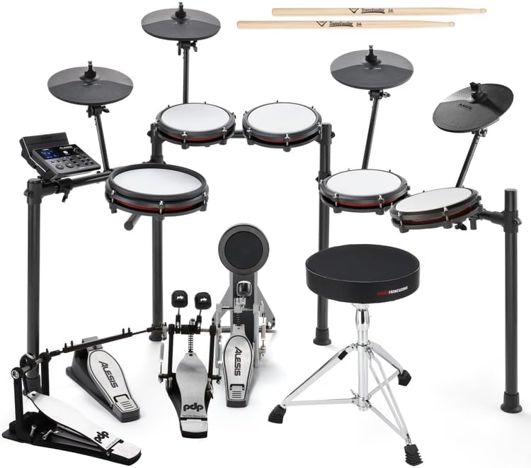Alesis Nitro Max Mesh Electronic Drum Set and Double Bass Pedal Expansion Bundle