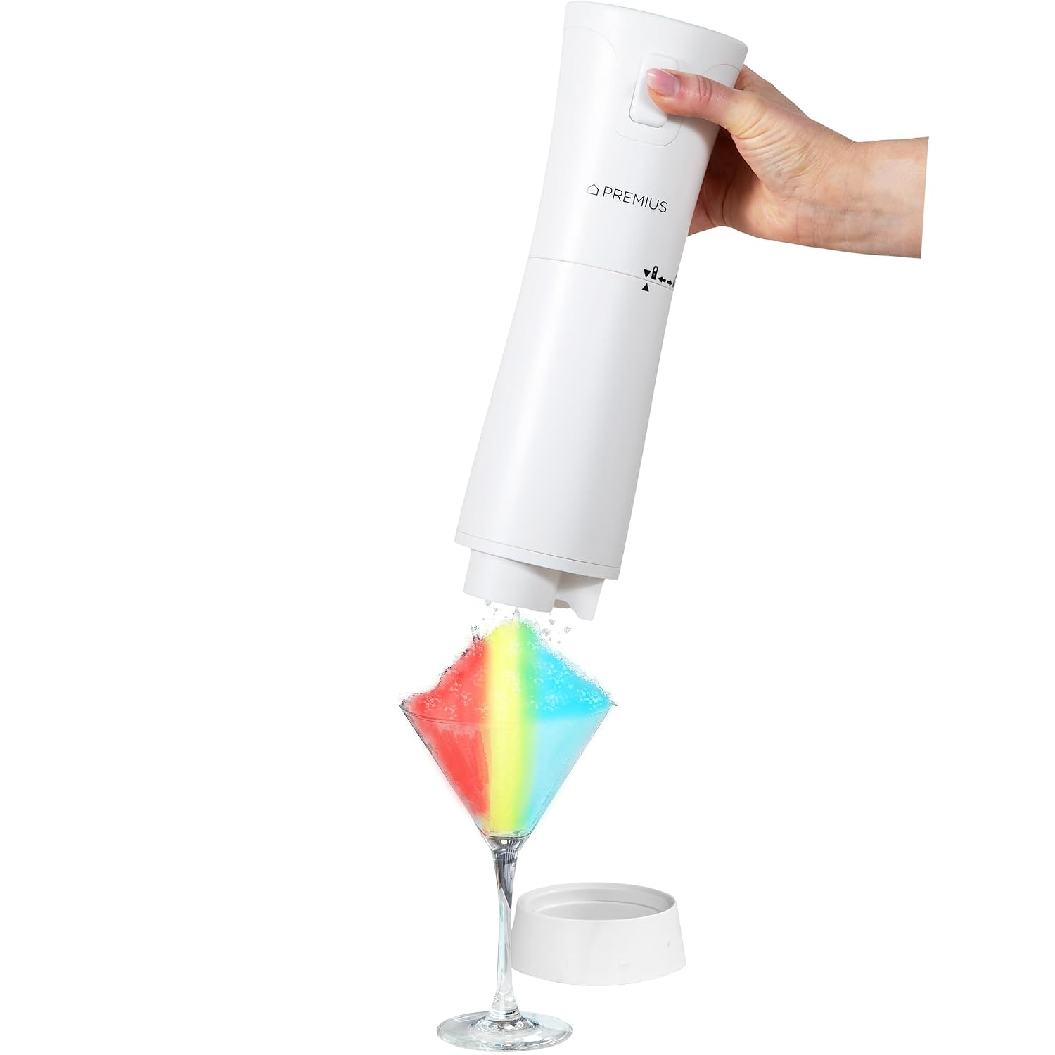 Cordless Shaved Ice Maker by PREMIUS – Lightweight, Rechargeable, Bonus Recipe Book, Resting Stand – Caribbean Shaved Ice! USB Cord Included – Up to 40 Snow Cones Per Charge! No Molds Needed! (White)