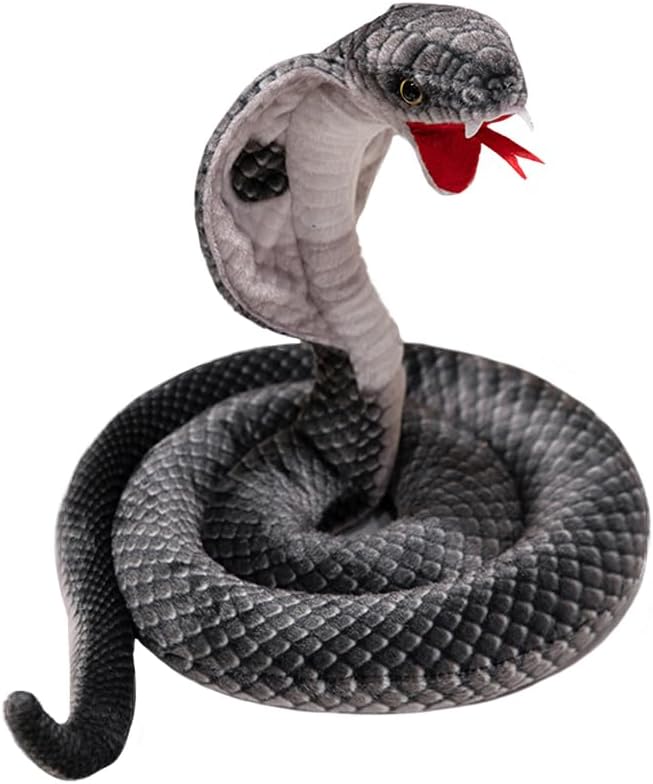 ELAINREN Jumb Black Cobra Plush Toy Lifelike Snake Stuffed Animals Giant Qamra The Queen Cobra Stuff Snake Python Plushie Gifts for Birthday/Xmas,62.9''