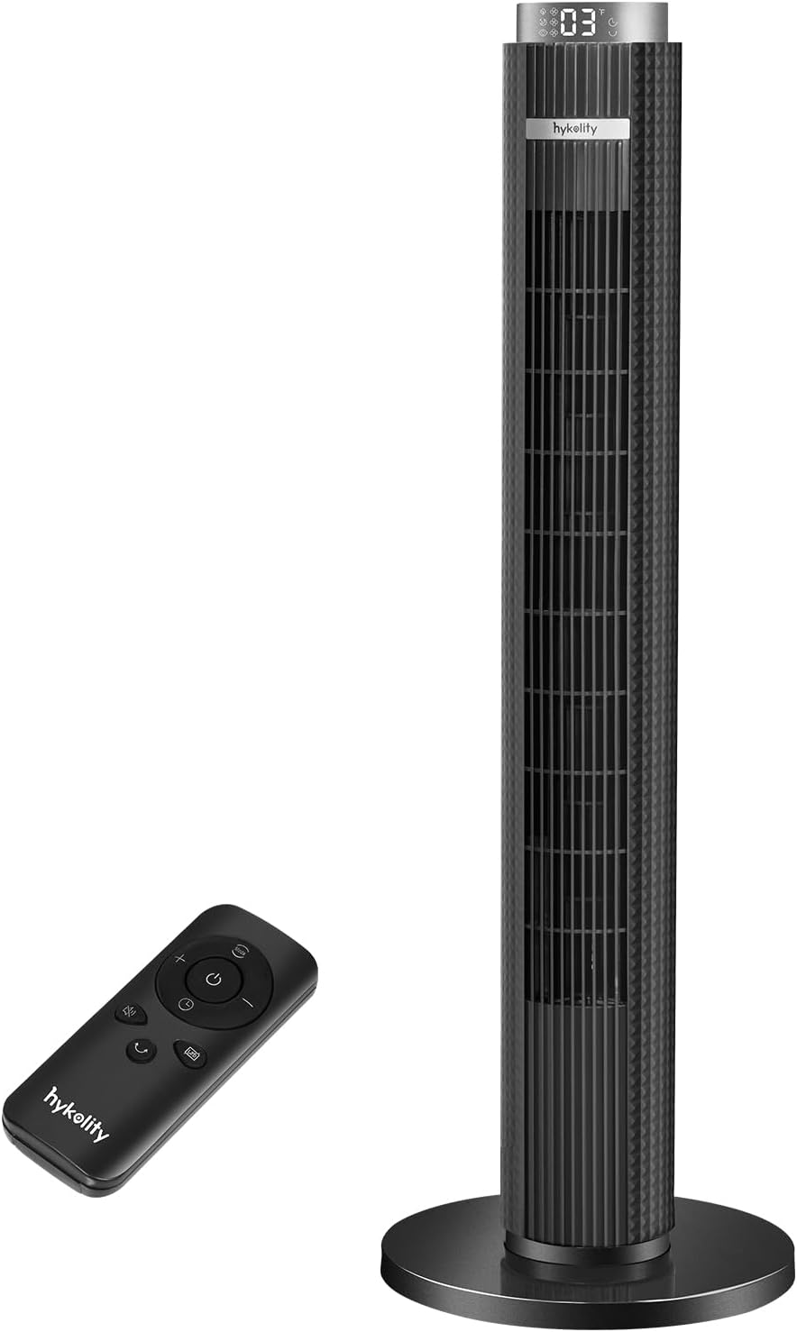 hykolity Tower Fan for Bedroom, 90° Oscillating Standing Fan, 28dB Ultra Quiet, 26ft/s Velocity 38'' Bladeless Fan with 3 Speeds & 4 Modes, 12H Timer, Remote, Floor Fan for Home, Office(Black