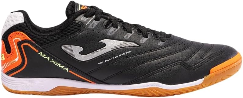 Joma Maxima Men's Indoor Soccer Shoes Futsal Sneakers Non-Marking Breathable Court Shoe Black/Orange Size 12