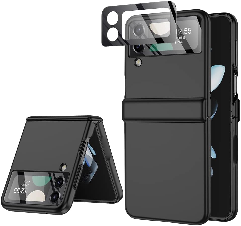 for Samsung Z Flip 4 Case: [Full Cover Hinge Protection] Slim Phone Case with Built-in Screen Protection Metal Volume Key Protection Wireless Charging for Galaxy Z Flip 4 5G(2022) (Black)