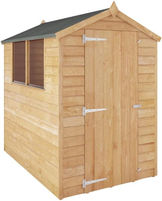 WALTONS | 6 x 4 Overlap Wood Storage Shed | Apex Roof | 7mm Overlap Cladding | Wooden Garden Storage Shed | Single Door | Windows |10 Year Anti Rot | 6 x 4 6ft 4ft