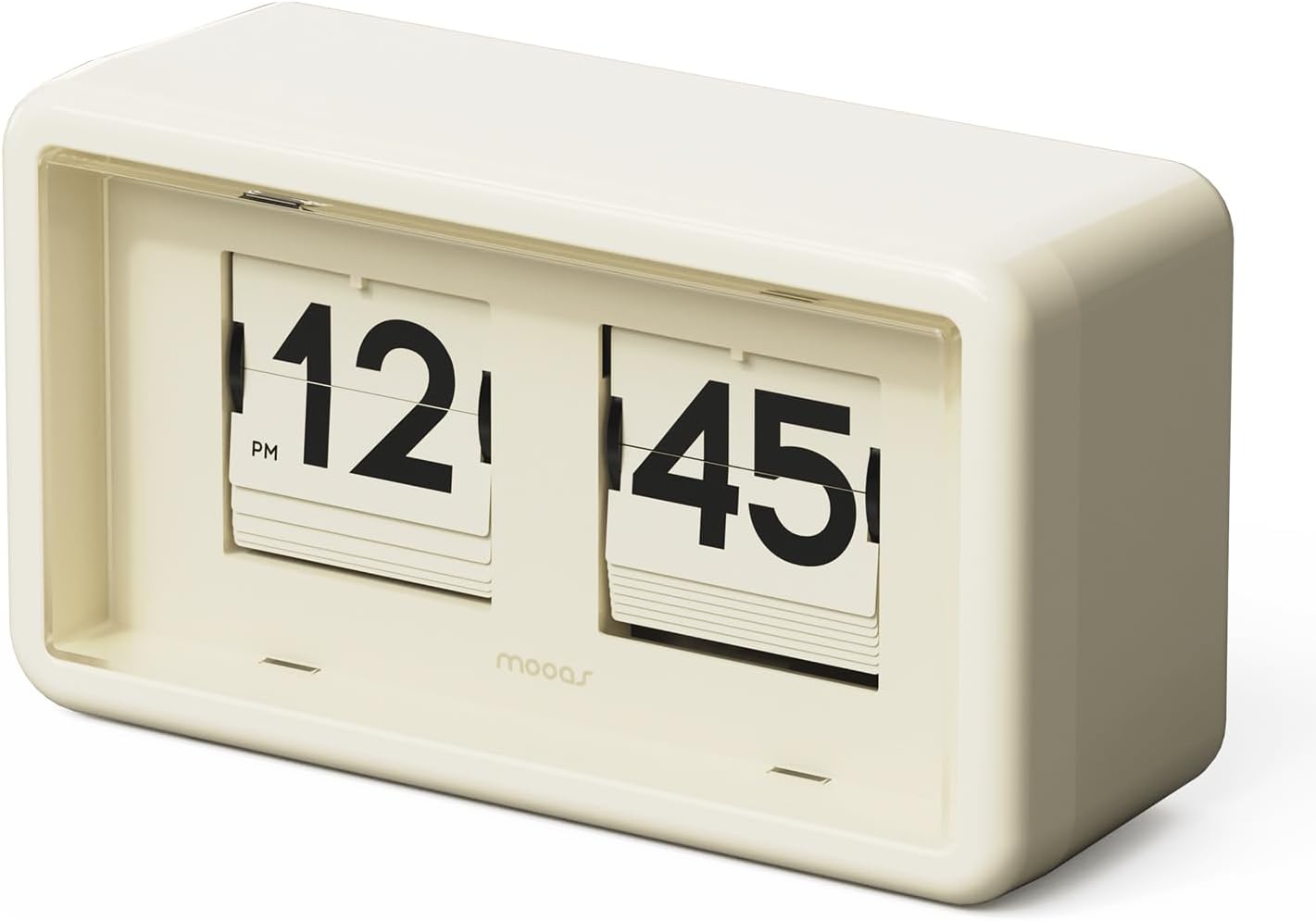 mooas Newtro Flip Desk Clock, Battery Powered, Wall/Desk (Cream) | Retro Design Auto Flip, Automatic Turning Vintage Flip, AM/PM, Home Decor Ideal for Home Office Living Room Hotel Café