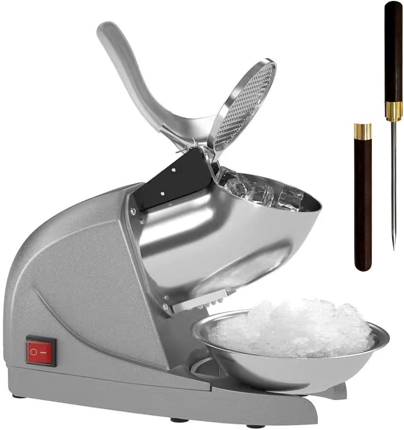 OKF Ice Shaver Prevent Splash Snow Cone Machine, Electric 3 Blades Shaved Ice Machine, 380W Ice Shaver Machine, 286lbs/hr Shave Ice Machines, Snowcone Machines, Ice Crusher (Silver)