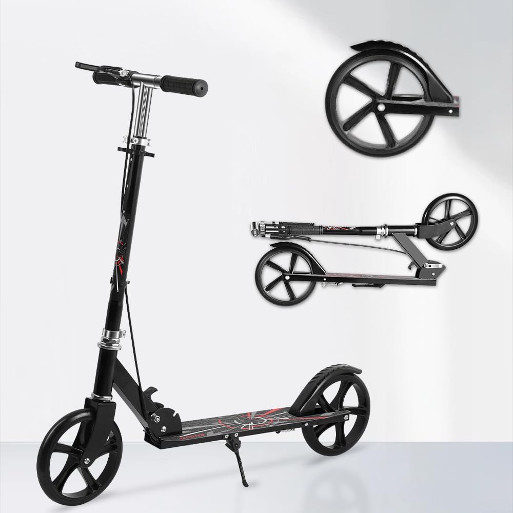BEOSIOR Kick Scooter, 2-Wheel Foldable Adult Scooter with Adjustable Handlebar, Kid Scooter for up 100kg Boys & Girls Ages 8-12+