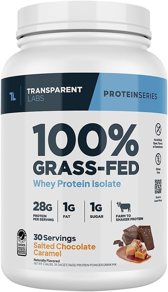 Transparent Labs 100% Grass-Fed Whey Protein Isolate Powder a Salted Chocolate Caramel (2.46 lbs./30 Servings)
