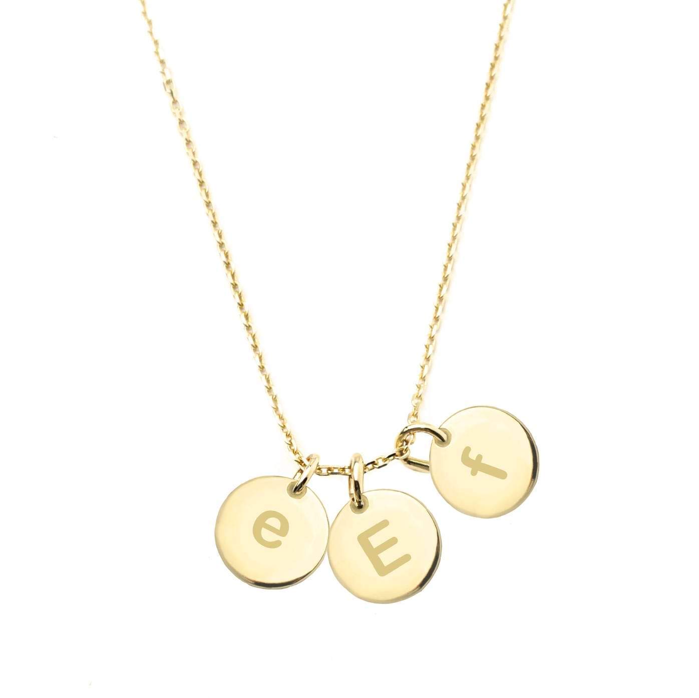 14K Solid Gold Personalized Disc Necklace, Gold Round Minimal Dainty Multi Discs Pendant, Kids Mothers Loves Letter Engrave Charm Gold Disc Necklace, Great gift For Her, Jewee Diamond