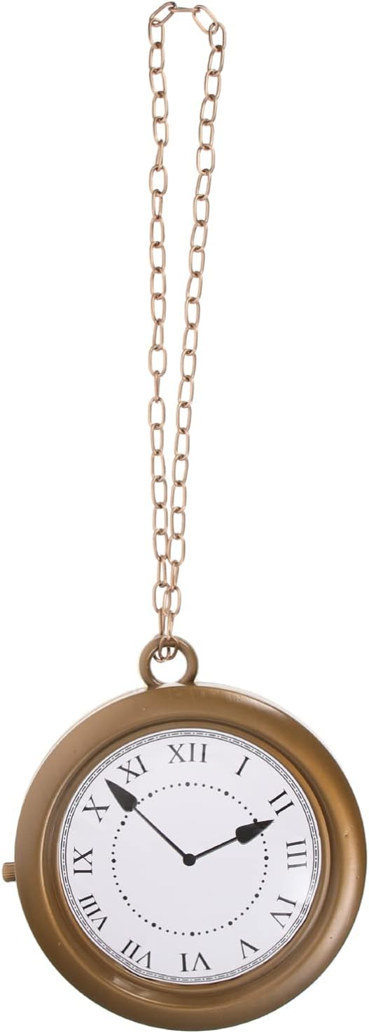 Gatuida Clock Necklace Costume Pocket Watch Jumbo Gold Clock Necklace Hanging Neck Clock Watch with Chain Halloween Costume Prop for Women and Men White Rabbit Clock Necklace