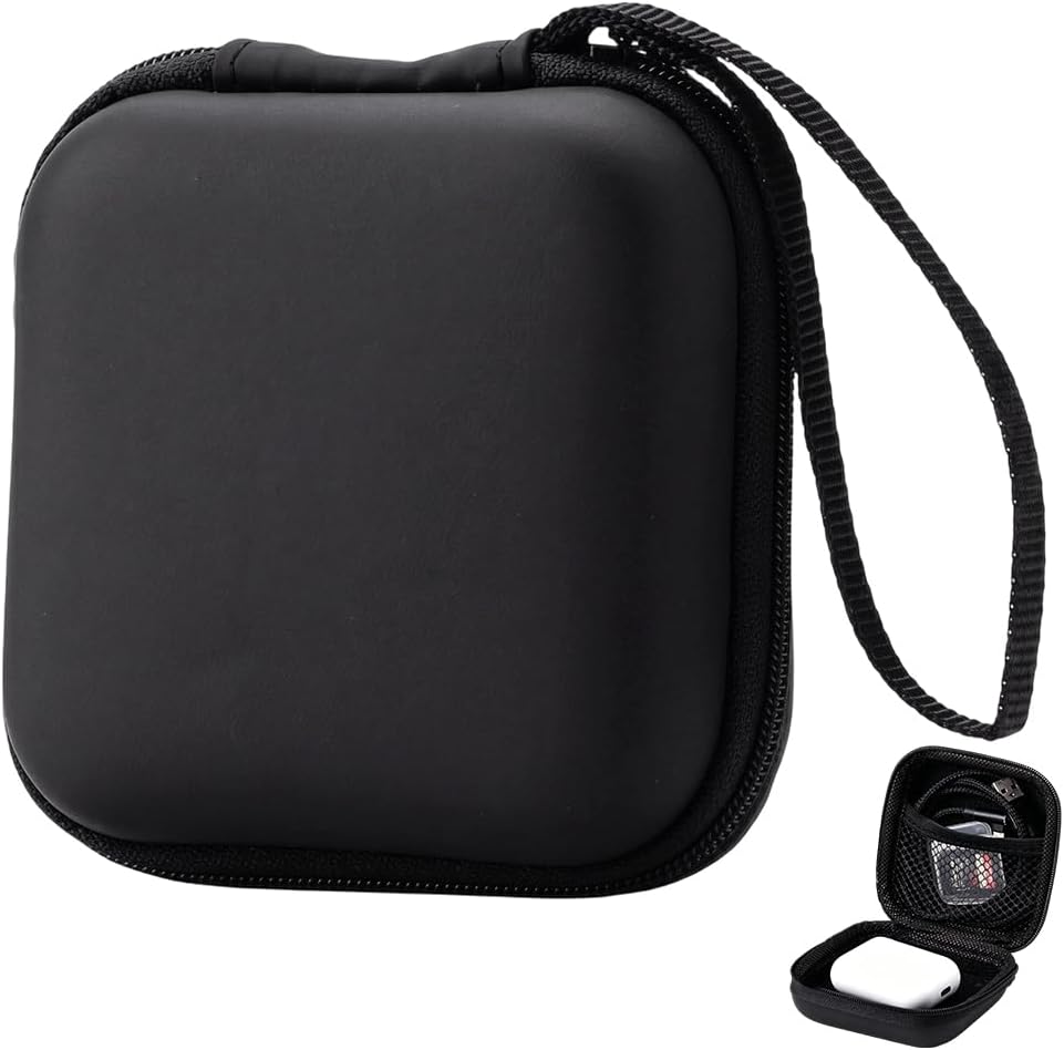 Square PU Leather Earbud Case Portable EVA Headphone Storage Bag Black Mini Earphone Ear Buds Holder Headset Carrying Pouch Cell Phone Accessories Organizer for Smartphone Earpieces