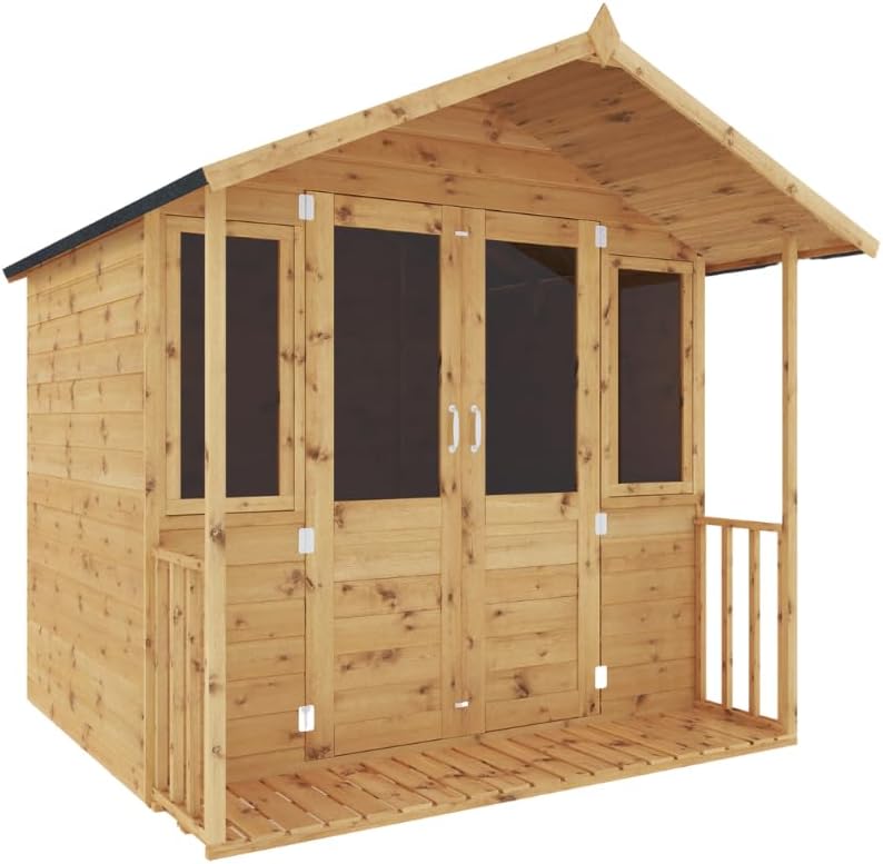 WALTONS 7x7 Summerhouse Including Veranda | Apex Roof | Shiplap Tongue and Groove | Wooden Garden Room Summer House | Double Locking Doors | (7 x 5 Summerhouse & Veranda (7 x 7))