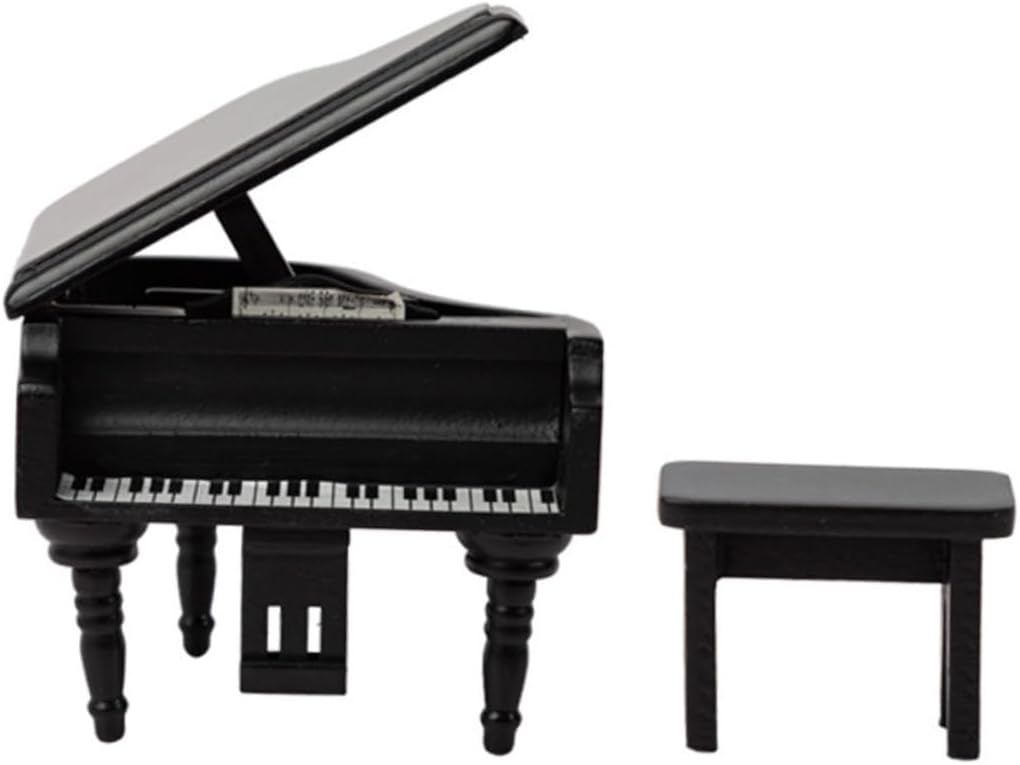 Kisangel Miniature Piano Model Set for Dollhouse 1:12 Scale Wooden Mini Piano Decor for Boys and Girls Playroom and Home Decoration