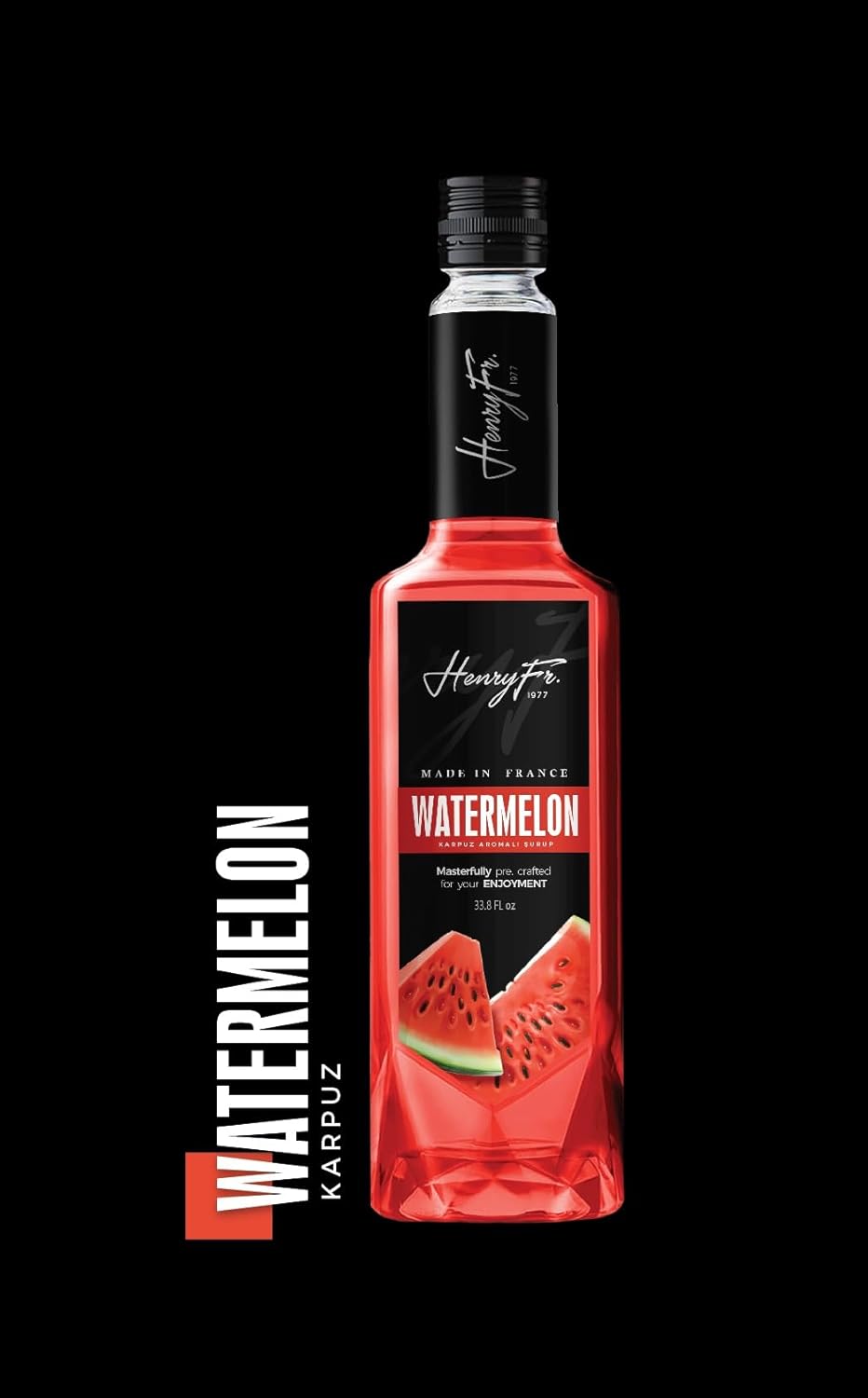 Watermelon Syrup for Coffee - Lattes, Mochas, Smoothies, & Shakes - Ice Slushies, Iced coffee, Pancake & Brownies 33.81 Fl. Ounces (1 liter) by Henry Fr. 1977 - Gluten Free (Packaging May Vary) (1 liter, Watermelon)