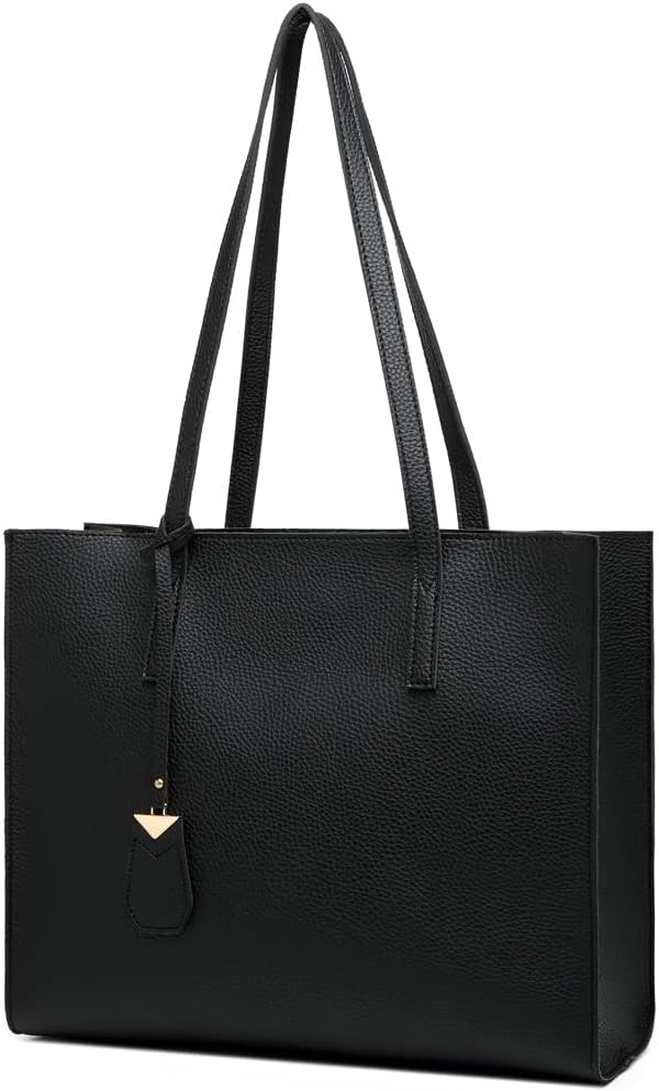MORGLOVE Women's Tote Bag Large Handbag Soft Leather Simple Shoulder Bag with Zipper for School Work Leisure (A-Black)
