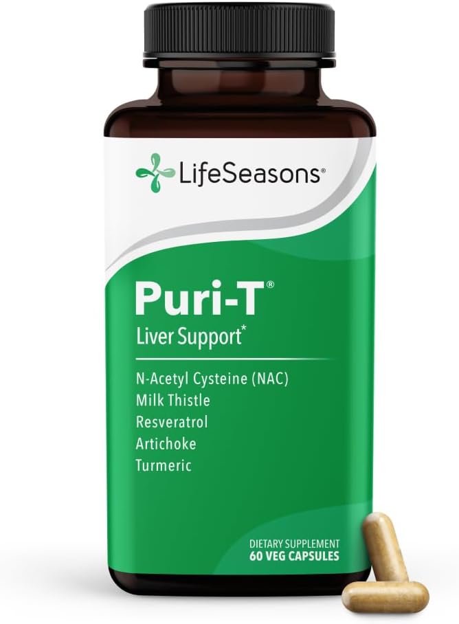 LifeSeasons Puri-T - Liver Cleanse & Detox Support Supplement - Resveratrol, N-Acetyl Cysteine, Milk Thistle, Artichoke & Turmeric - Supports Tissue Regeneration & Healthy Bile Flow - 60 Capsules