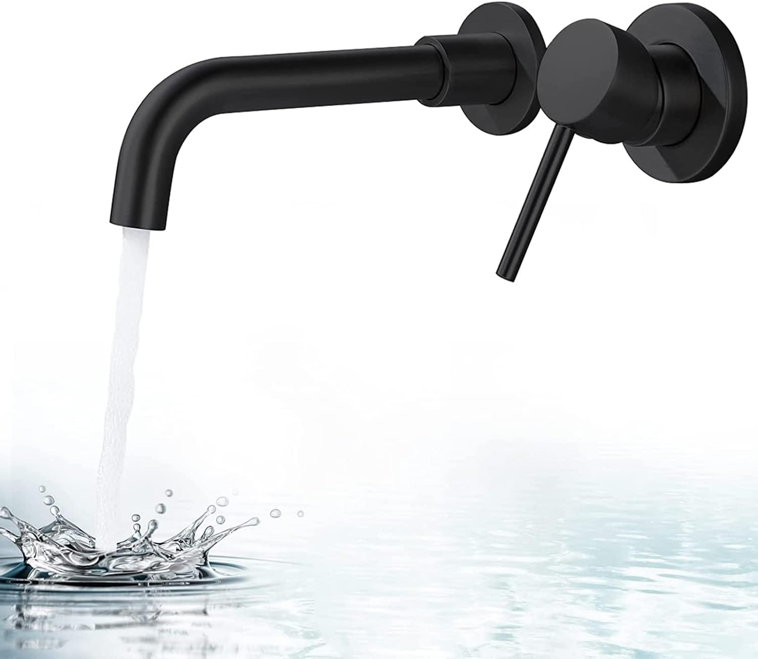 Wall Mounted Bathroom Faucet Single Handle Lavatory Sink Faucet Bathroom Vessel Sink Faucets with Single Lever 360 Swivel Basin Mixer Tap, Matte Black