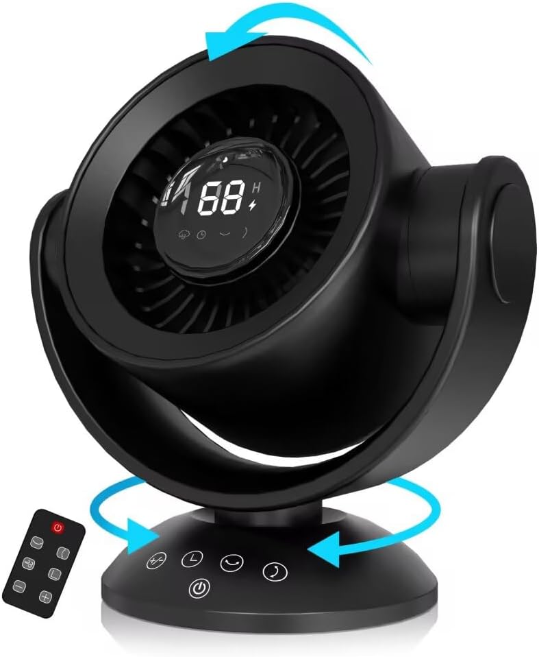 Desk Fans for Bedroom,9-Inch Air Circulator Fan,90°Vertical +120°Auto Oscillating,100 Speeds, 10H Timer, Quiet Fan,Digital Display Rechargeable USB, with Remote, for Home, Office(Black)