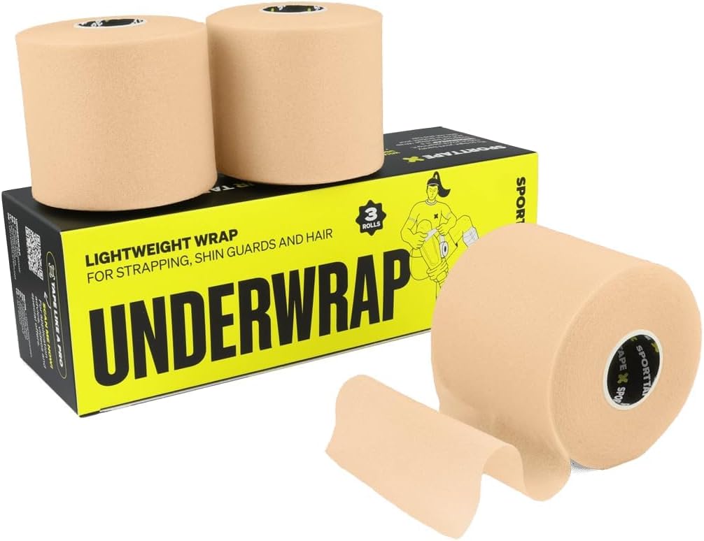 3 Rolls SPORTTAPE Soft Foam Underwrap - Beige - 7cm x 27m | Pre Wrap Sports Tape - Thin, Non-Adhesive, Hypoallergenic, Protective Foam Wrap | Football Hair Band & Shin Guard Tape