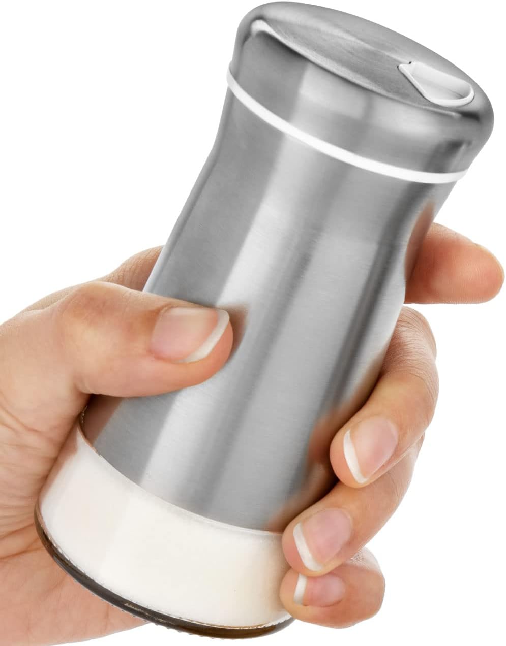 Salt Shaker or Pepper Shaker with Adjustable Pour Holes - Elegant Stainless Steel Spice Dispenser - Perfect for Himalayan, Table Salt, White and Black Pepper (Salt Shaker)