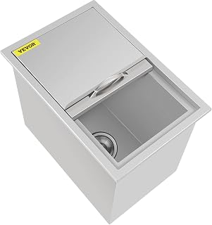 Happybuy Drop in Ice Chest 18L x 12W x 14.5H Inch Stainless Steel Ice Cooler with Sliding Cover Drop in Ice Bin Included Drain-pipe and Drain Plug for Cold Wine Beer