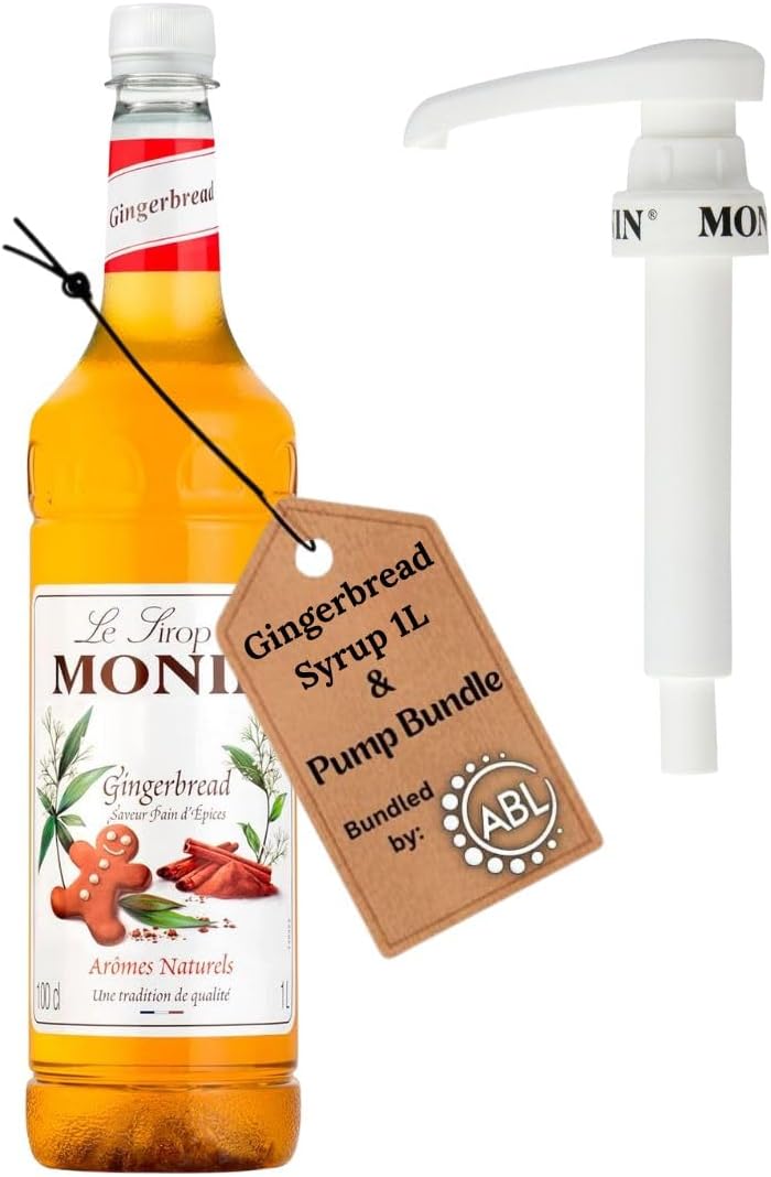 Premium Gingerbread Syrup 1L for Coffee and Cocktails | Gingerbread Coffee Syrup with Monin compatible pump
