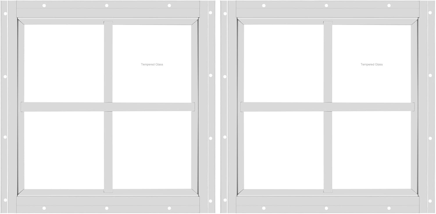 2 Pack Shed Window 12" W x 12" H, White Flush Mount Window with Tempered Glass for Playhouses, Sheds, Garage and Chicken Coops