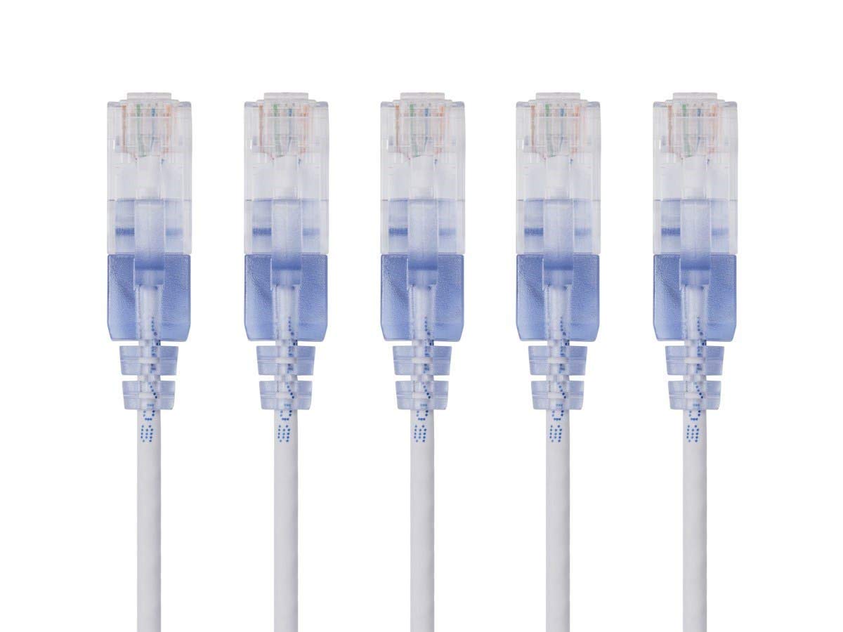Monoprice Cat6A Ethernet Patch Cable - 0.5 Feet - White (5 Pack) Network Internet Cord - RJ45, Stranded, UTP, Pure Bare Copper Wire, 30AWG - SlimRun Series
