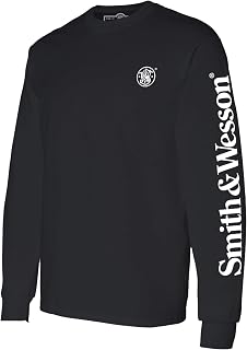 Smith and Wesson® Officially Licensed Men's Solid Graphic T-Shirt, American Flag and S&W Long-Sleeve Logo Classic Tee