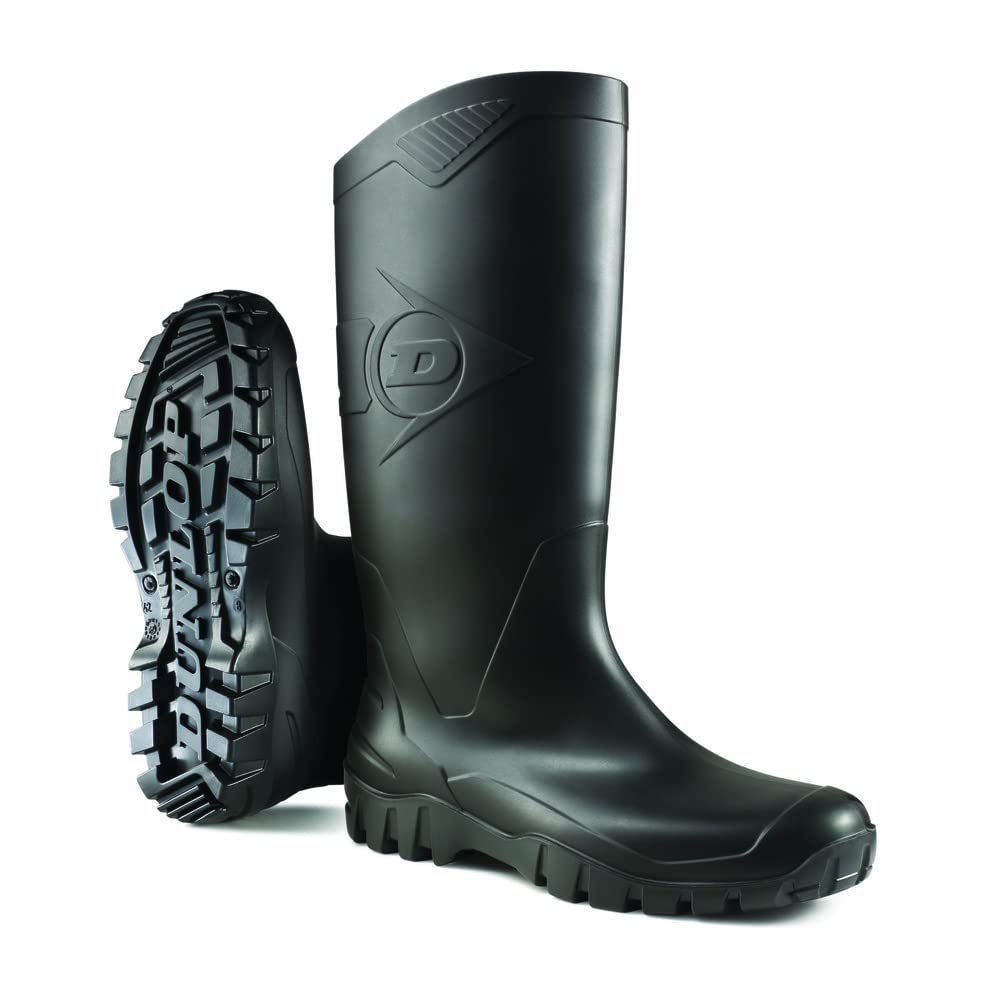 DUNLOP Protective Footwear, Dane, 100% Waterproof PVC, Lightweight and Durable Protective Footwear, MD0HD01.09, Size 9, Black